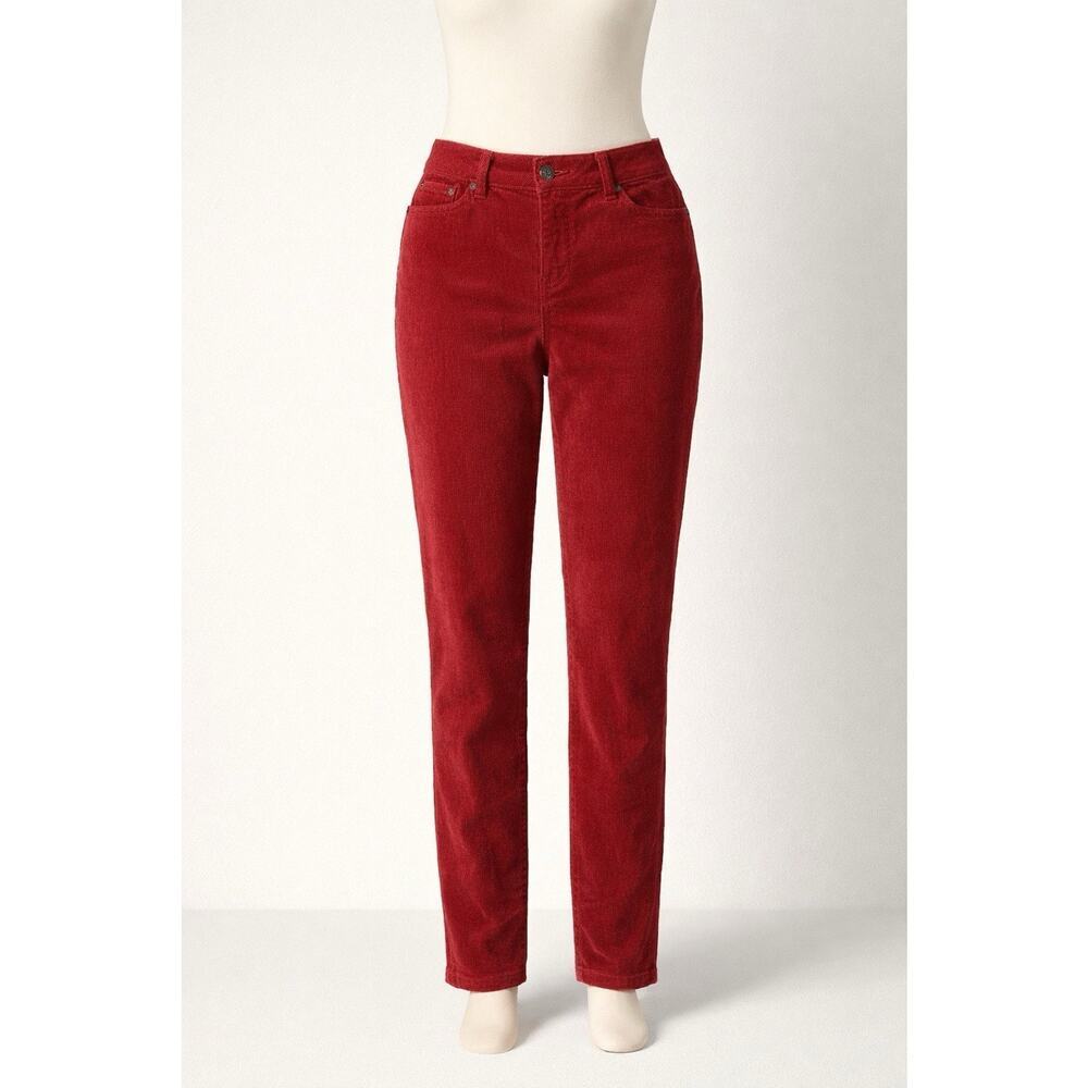 Talbots Corduroy Pants Women 10P Petite Burgundy Straight Leg Simply Flattering